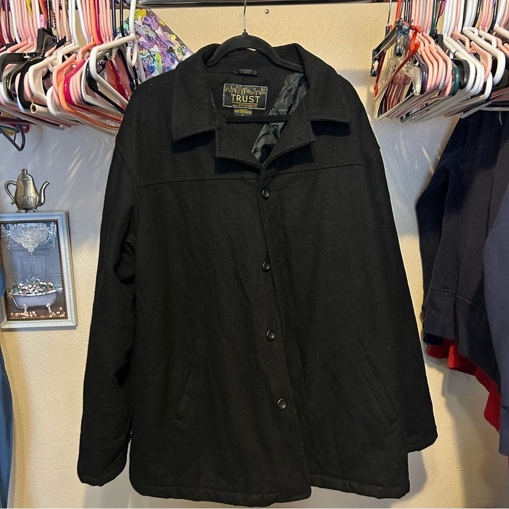 Wool Blend Blokecore Grunge Preppy Minimal Black Coat